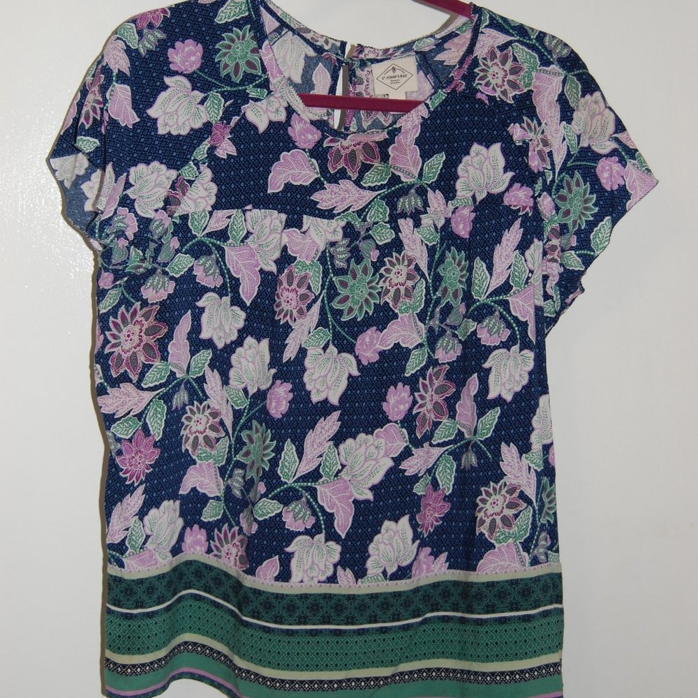 St. John's Bay, blue, floral blouse.